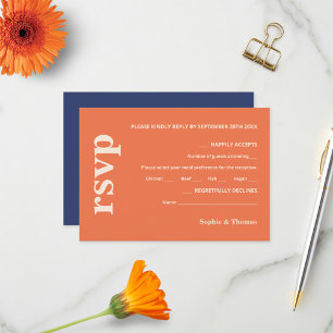 Moderne, fette Typografie Wedding Apricot Navy RSVP Karte