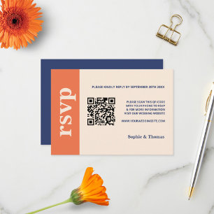 Moderne, fette Typografie Wedding Orange Navy Blue RSVP Karte