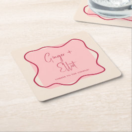 Moderne fette Wavy Frame Magenta Cheers Wedding Rechteckiger Pappuntersetzer
