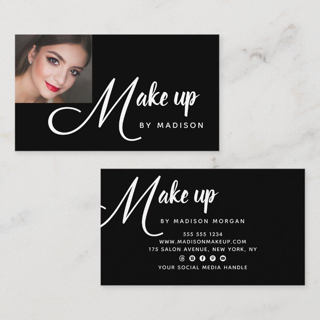 Moderne Fette Weiße Skript-Foto-Make-up Visitenkarte (Von Creator hochgeladen)