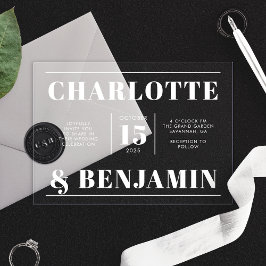 Moderne fette, weiße, waagerechte Hochzeit Acryleinladungen