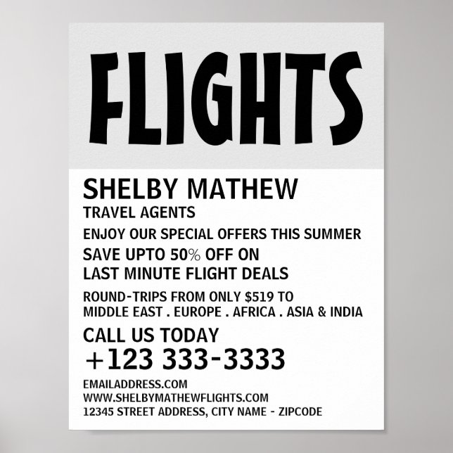 Moderne, fette Werbung für Flugzeuge Poster (Vorne)