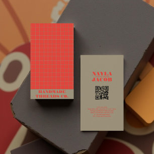Moderne, fettrote karierte Muster-QR-Code  Visitenkarte