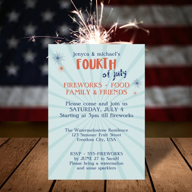 Moderne Feuerwerk-Party Einladung 4. Juli (Planning a fabulous fourth BBQ? Just add your party details)