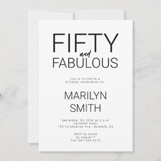 Moderne Fifty and Fabulous Bold 50. Geburtstagsfei Einladung