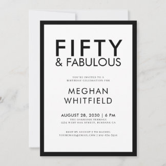 Moderne Fifty and Fabulous Bold 50. Geburtstagsfei Einladung