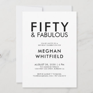 Moderne Fifty and Fabulous Bold 50. Geburtstagsfei Einladung