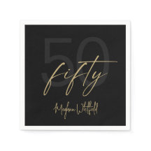 Moderne Fifty Gold Script Schwarz 50. Geburtstagsf