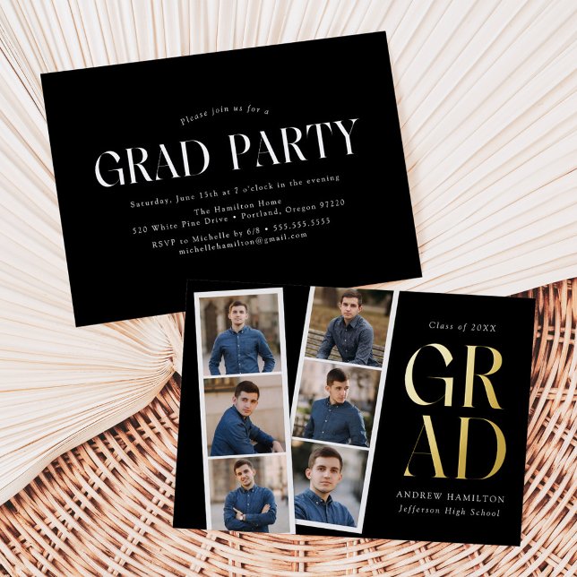 Moderne Filmstrip Black 6 Foto Graduation Party Folieneinladung (Von Creator hochgeladen)