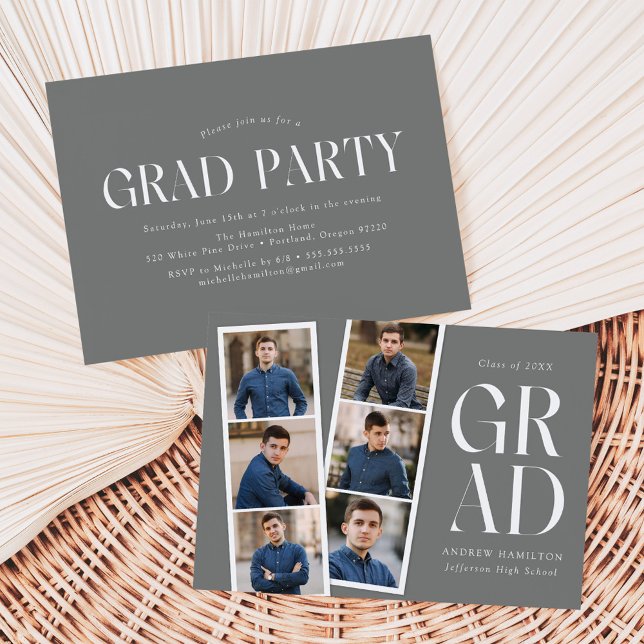 Moderne Filmstrip Gray 6 Foto Graduation Party Einladung (Von Creator hochgeladen)