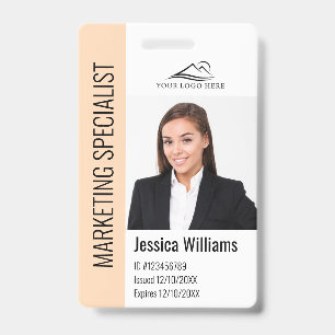 Moderne Firmenmitarbeiter-Foto-Logo-Name-Pfirsich- Ausweis
