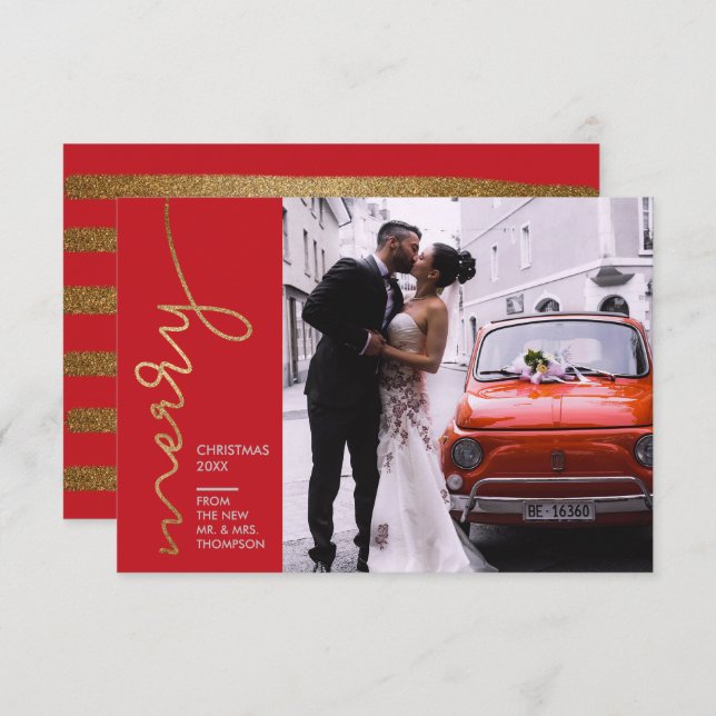 Moderne First Christmas Wedding Imitate Gold Karte (Vorne/Hinten)