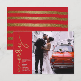 Moderne First Christmas Wedding Imitate Gold Karte