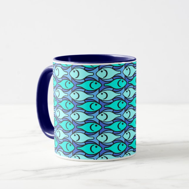 Moderne Fische, blau und aqua Tasse (Vorderseite Links)