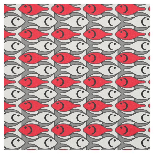 Moderne Fische der Mitte des Jahrhunderts, rot und Stoff (Muster)