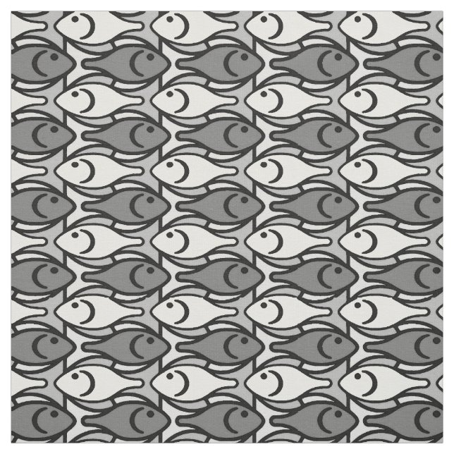 Moderne Fische, Grau, Weiß und Schwarzes der Mitte Stoff (Muster)