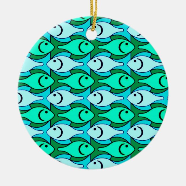 Moderne Fische, Jadegrün und Aqua Keramik Ornament (Vorne)