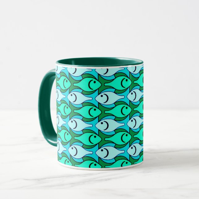 Moderne Fische, Jadegrün und Aqua Tasse (Vorderseite Links)