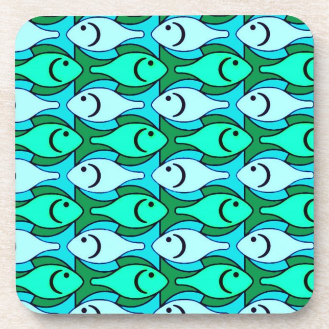 Moderne Fische, Jadegrün und Aqua Untersetzer (Vorderseite)
