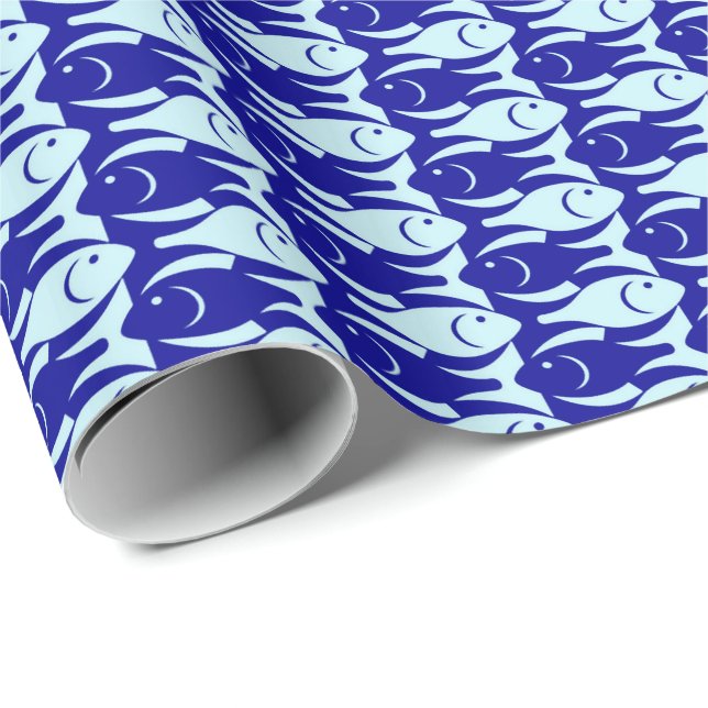 Moderne Fische, Kobalt und hellblaues der Mitte Geschenkpapier (Rolleneckpunkt)