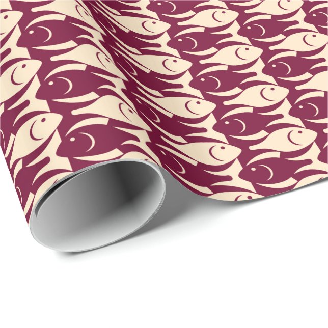Moderne Fische, Pfirsich und Maronen Geschenkpapier (Rolleneckpunkt)