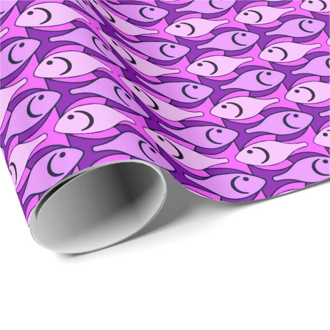 Moderne Fische, rosa und violett Geschenkpapier (Rolleneckpunkt)