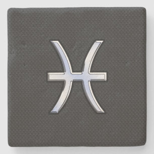 Moderne Fische Zodiac Sign Black Snake Skin Stil Steinuntersetzer