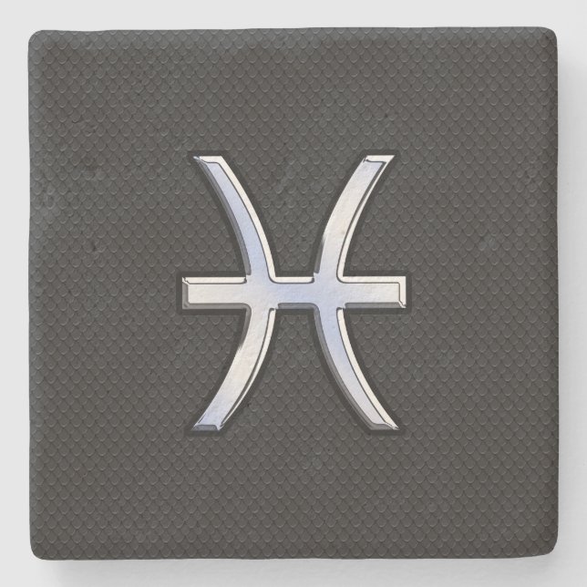 Moderne Fische Zodiac Sign Black Snake Skin Stil Steinuntersetzer (Vorderseite)