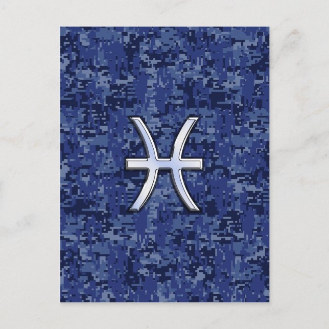 Moderne Fische Zodiac Sign Navy Blue Digital Camou Postkarte (Vorderseite)