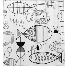 Moderne Fischkunst Schwarz-weiß Duschvorhang
