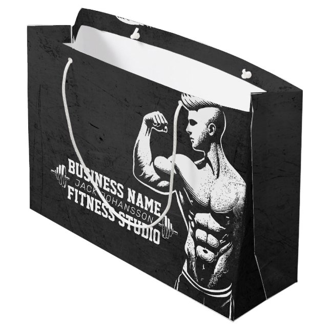 Moderne Fitness Trainer Bodybuilding Gym Instructo Große Geschenktüte (Rückseite Schrägansicht)