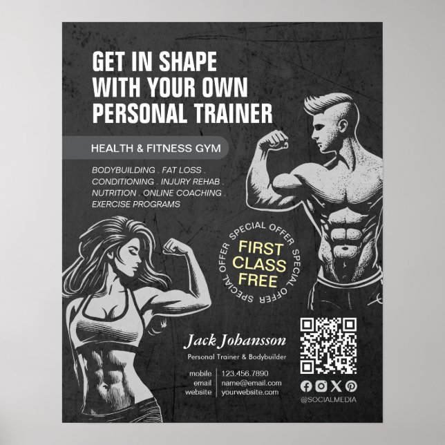 Moderne Fitness Trainer Bodybuilding Gym Instructo Poster (Vorne)