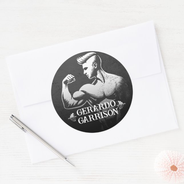 Moderne Fitness Trainer Bodybuilding Gym Instructo Runder Aufkleber (Umschlag)