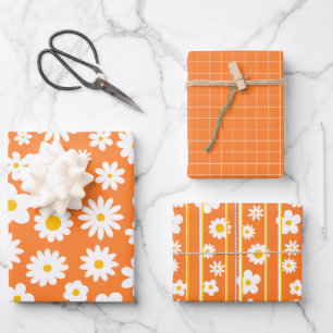 Moderne flache grafische Daisy Orange jede Gelegen Geschenkpapier Set