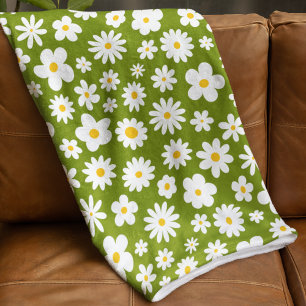 Moderne Flachgrafik Daisy Green Fleecedecke