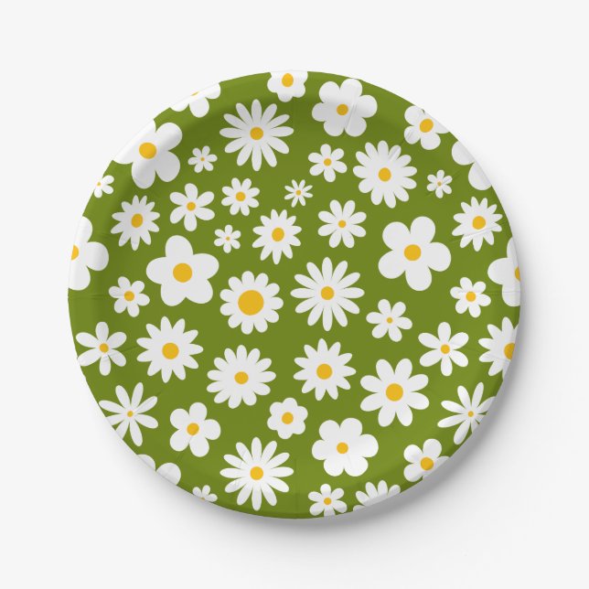 Moderne Flachgrafik Daisy Green Pappteller (Vorderseite)