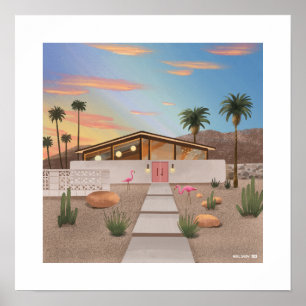 Moderne Flamingo-Printwerbung Mitte des Jahrhunder Poster