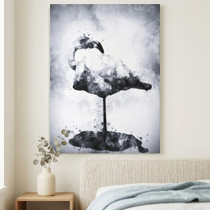 Moderne Flamingo Schwarz-Weiß-Aquarell-Kunst Leinwanddruck