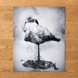 Moderne Flamingo Schwarz-Weiß-Aquarell-Kunst Puzzle