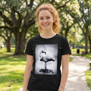 Moderne Flamingo Schwarz-Weiß-Aquarell-Kunst T-Shirt