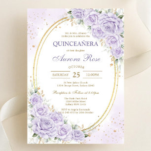 Moderne Flieder Floral Quinceanera Einladung