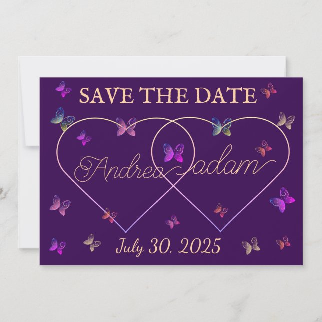 moderne fliegende Schmetterlinge Herz Save The Date (Vorderseite)