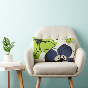Moderne Floral Chartreuse Marine Creme Lendenkissen
