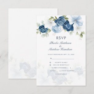 Moderne floral dusty Blue Botanical RSVP Karte