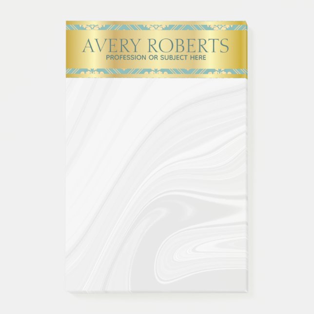 Moderne Floral Luxury Cyan Gold Damask Klasse Post-it Klebezettel (Vorderseite)