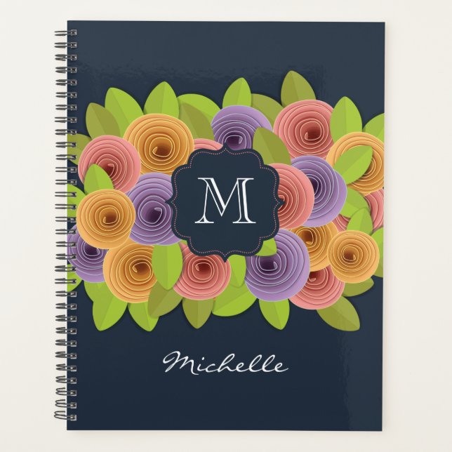 Moderne floral Monogram mit Script Name Planner Planer (Vorderseite)