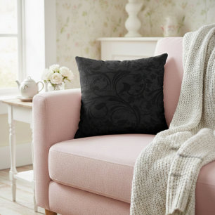 Moderne Floral Noir Black Velvet Kissen