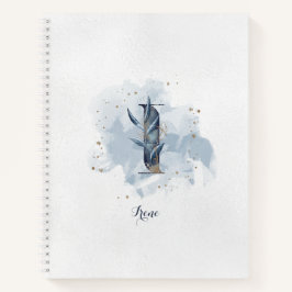 Moderne floral Personal Monogram Letter I Blue Gol Notizbuch