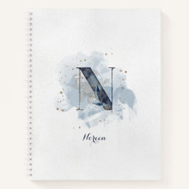 Moderne floral Personal Monogram Letter N Blue Gol Notizbuch