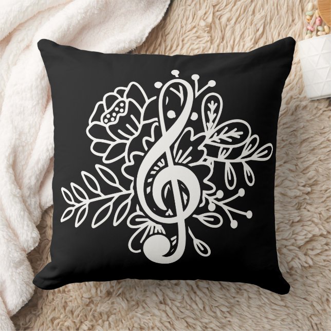 Moderne Floral Treble Clef Black Music Liebhaber Kissen (Decke)